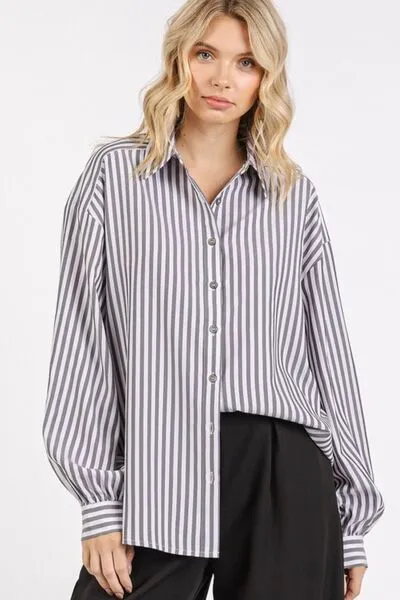 Button Down Striped Long Sleeve Shirt