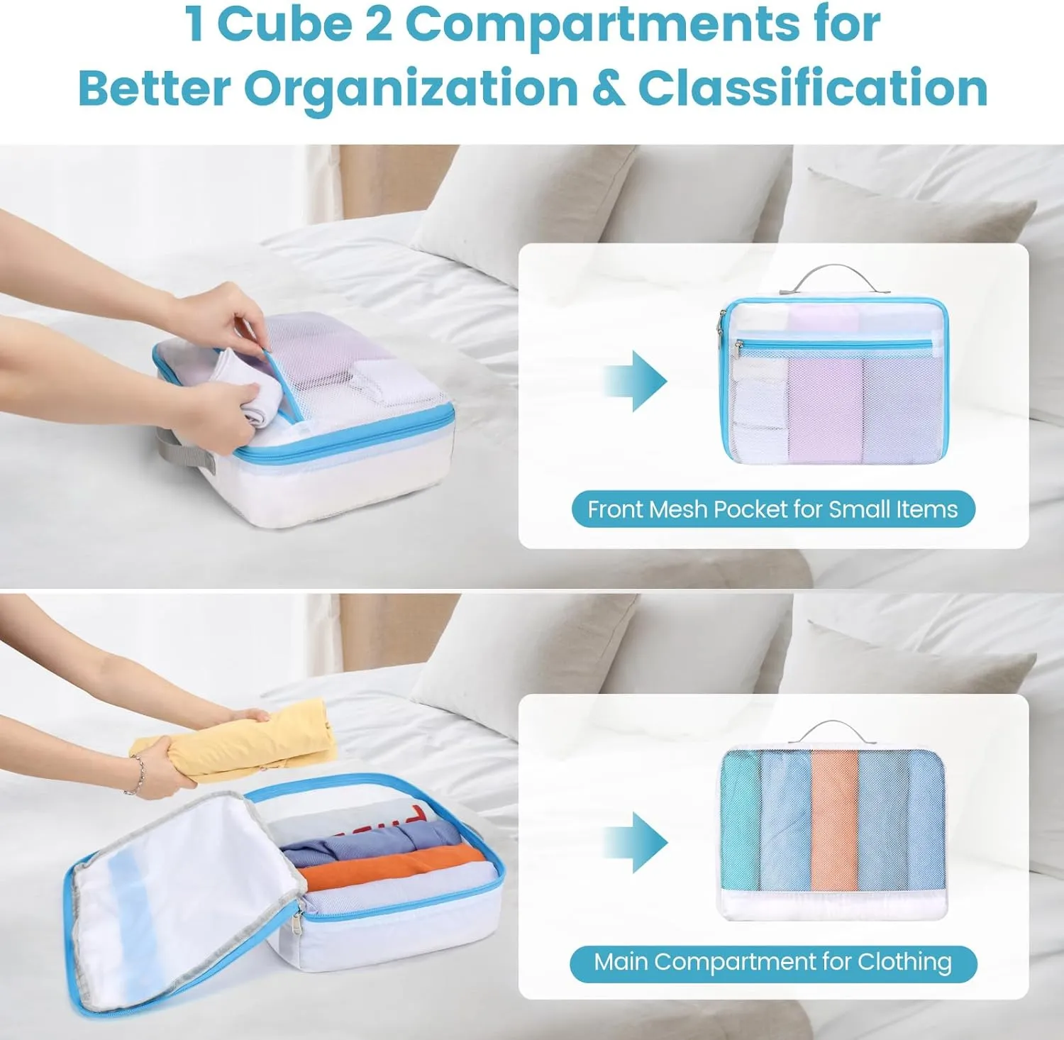 Cambond Dual-Use Mesh Packing Cubes Laundry Bag - See Through Packing Cubes for Travel, Lightweight Machine Washable Mesh Laundry Bags Wash Bags with Handle, Travel Bags Luggage Suitcase Organizer
