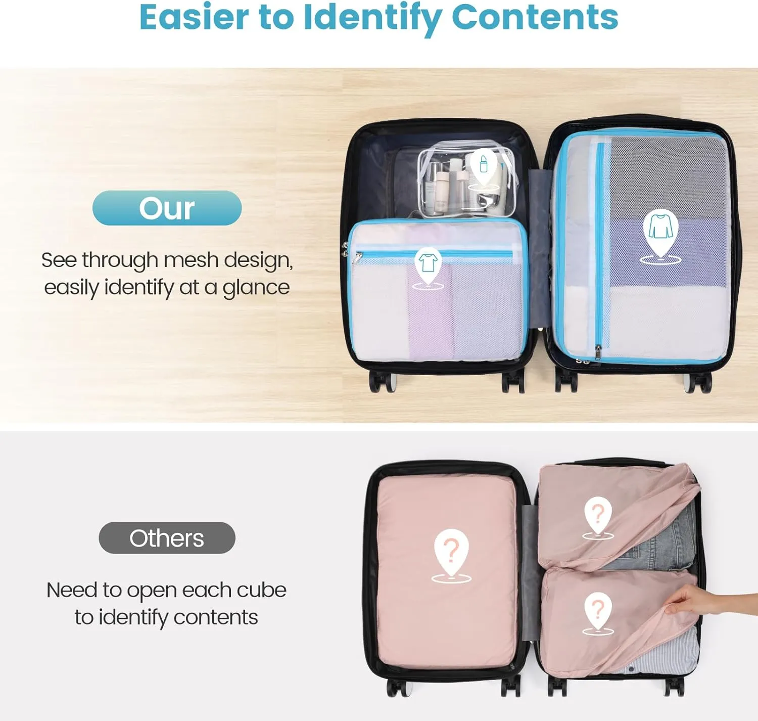 Cambond Dual-Use Mesh Packing Cubes Laundry Bag - See Through Packing Cubes for Travel, Lightweight Machine Washable Mesh Laundry Bags Wash Bags with Handle, Travel Bags Luggage Suitcase Organizer