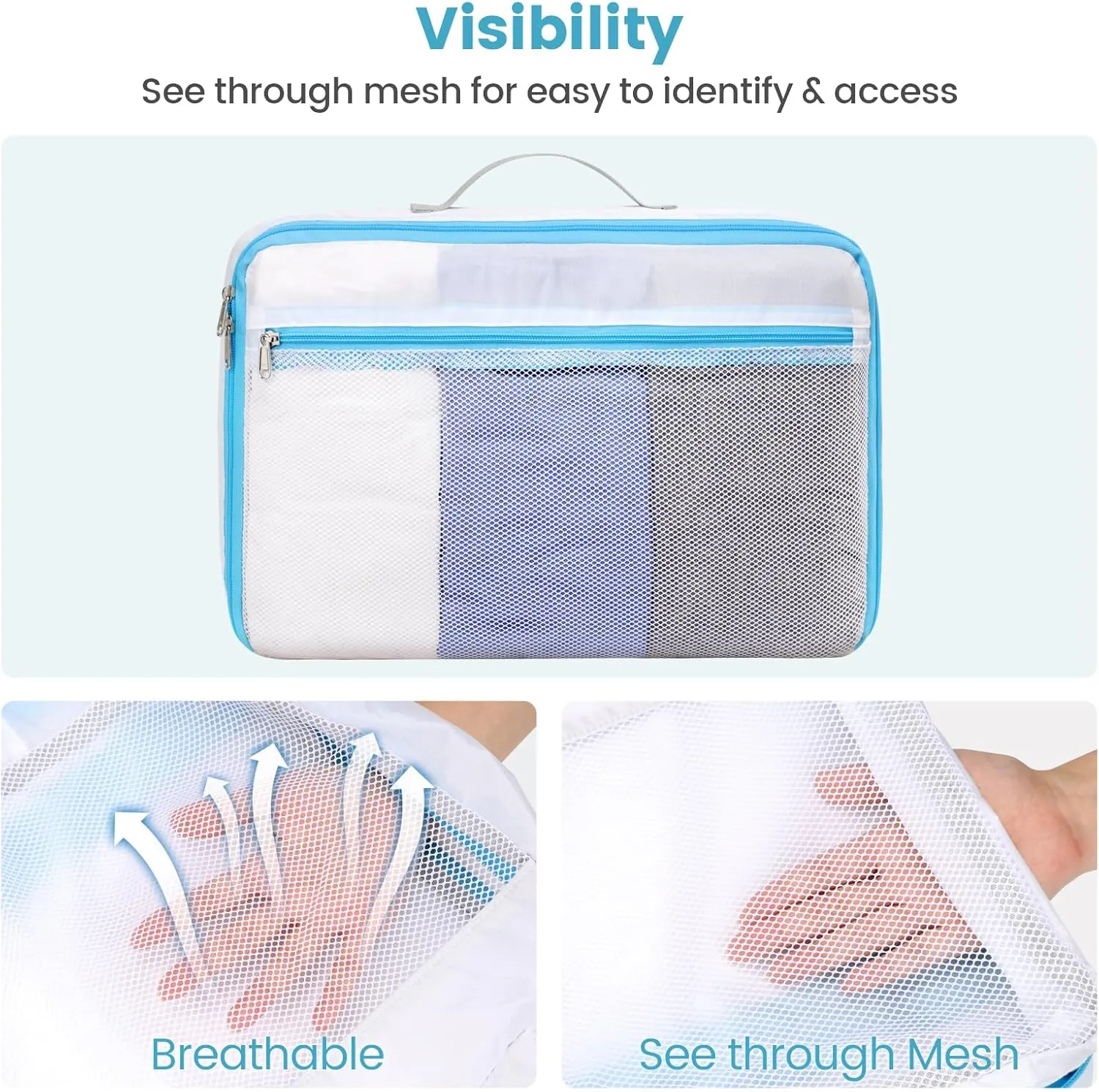 Cambond Dual-Use Mesh Packing Cubes Laundry Bag - See Through Packing Cubes for Travel, Lightweight Machine Washable Mesh Laundry Bags Wash Bags with Handle, Travel Bags Luggage Suitcase Organizer