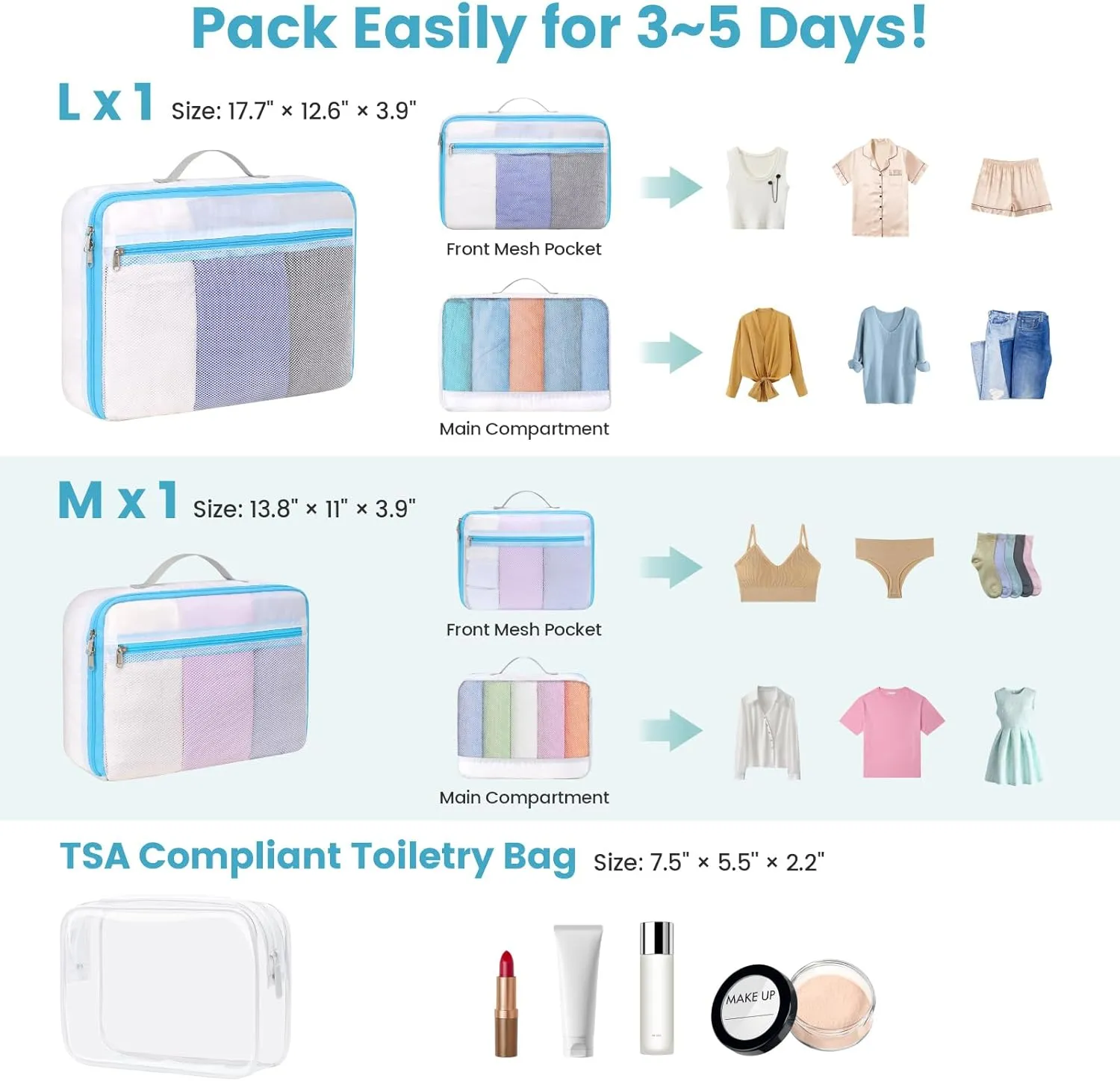 Cambond Dual-Use Mesh Packing Cubes Laundry Bag - See Through Packing Cubes for Travel, Lightweight Machine Washable Mesh Laundry Bags Wash Bags with Handle, Travel Bags Luggage Suitcase Organizer