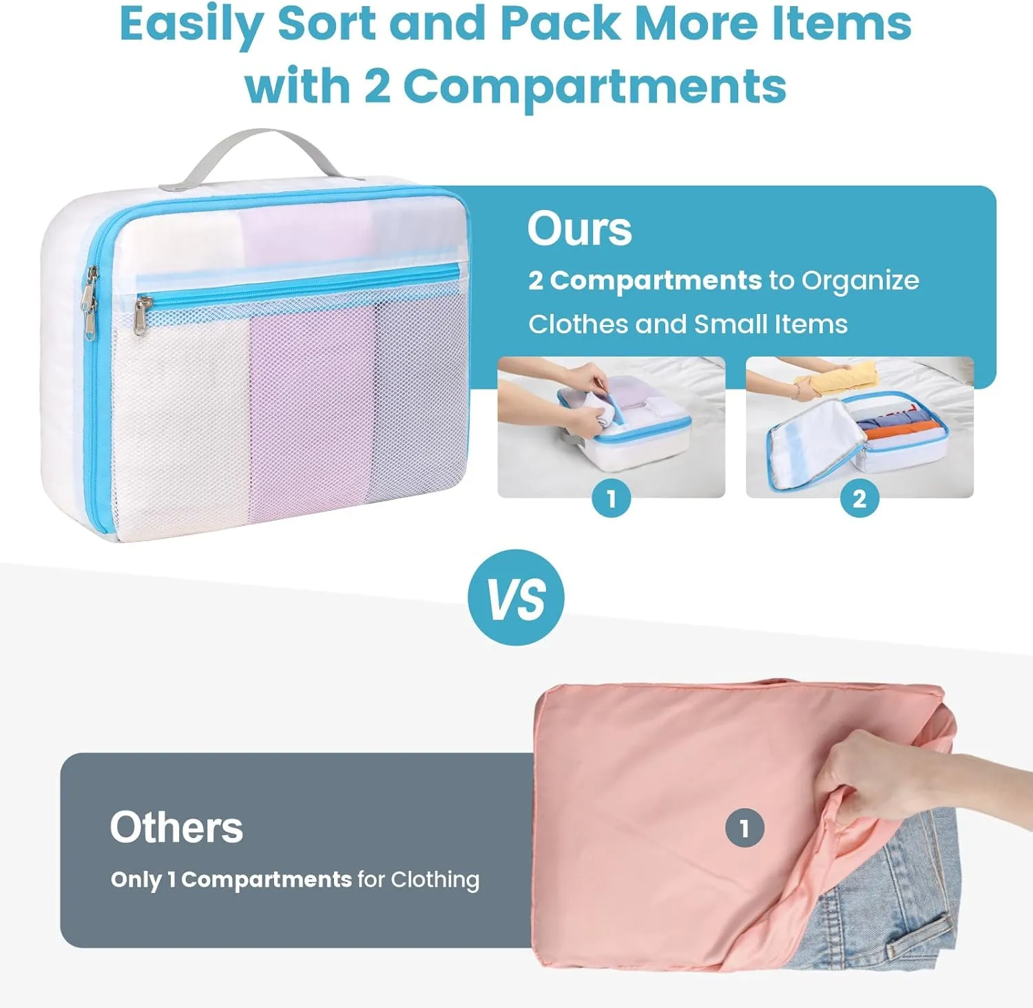 Cambond Dual-Use Mesh Packing Cubes Laundry Bag - See Through Packing Cubes for Travel, Lightweight Machine Washable Mesh Laundry Bags Wash Bags with Handle, Travel Bags Luggage Suitcase Organizer