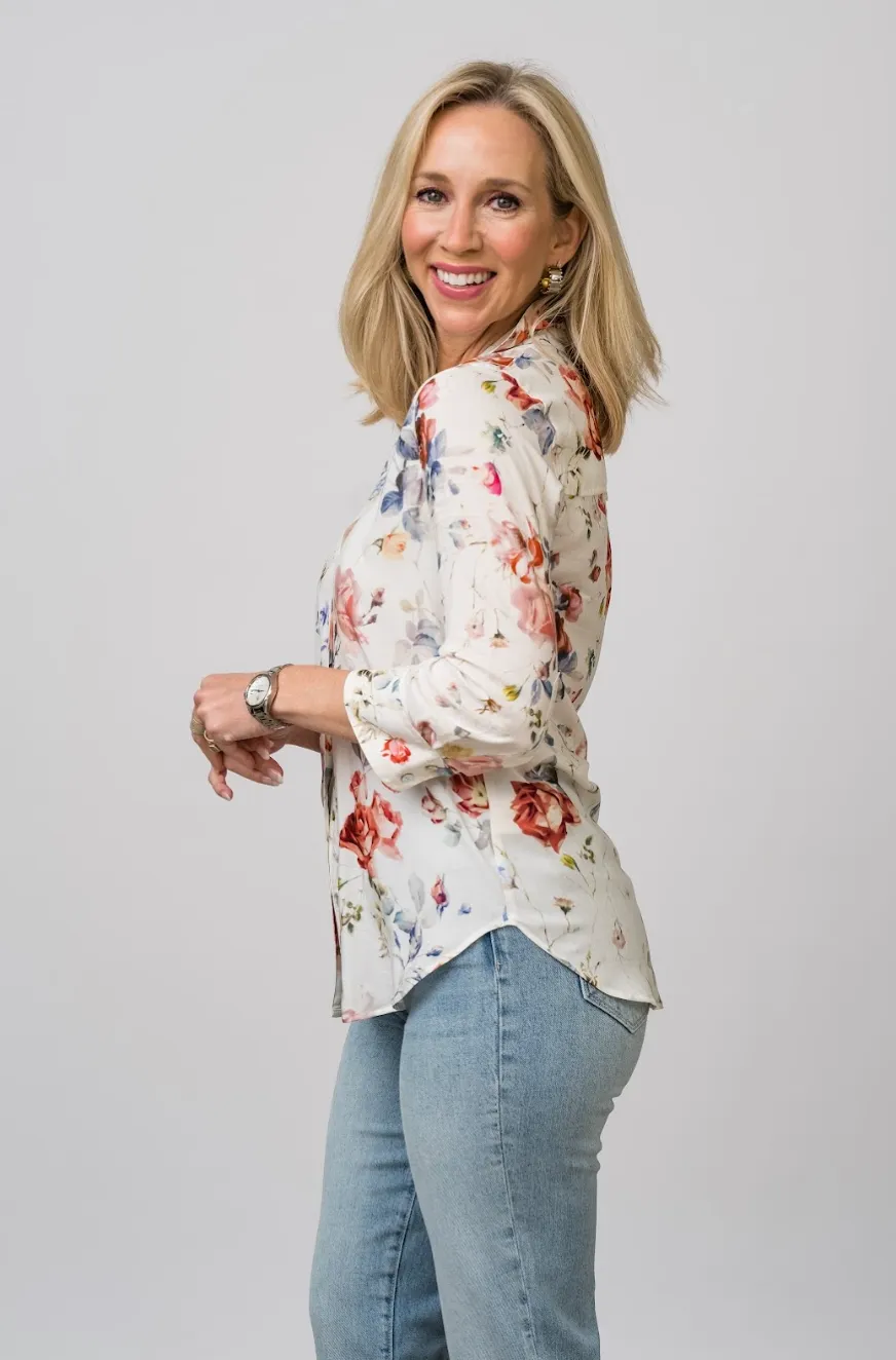 Camille 3/4 Sleeve Blouse in Watercolor