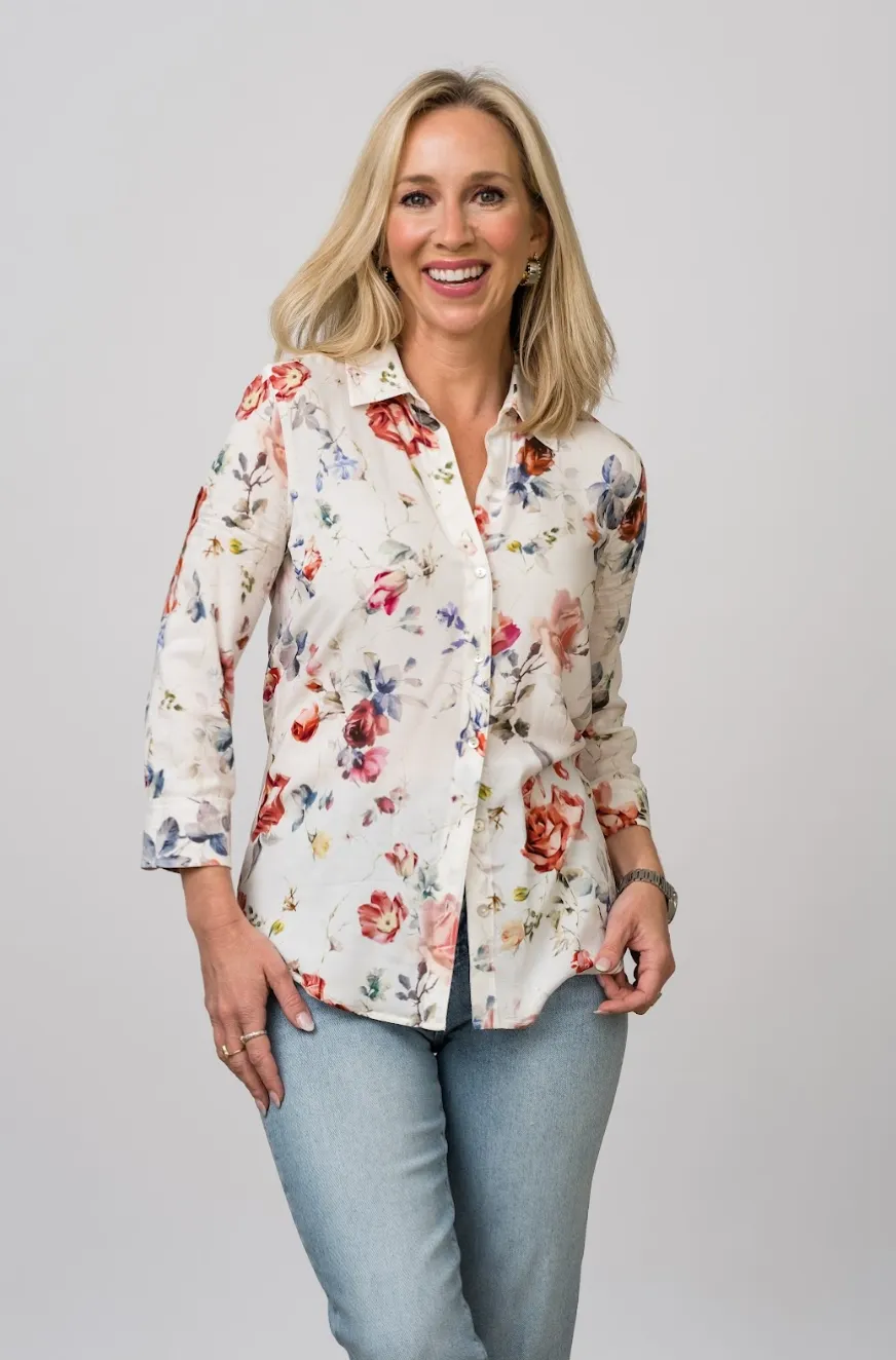 Camille 3/4 Sleeve Blouse in Watercolor