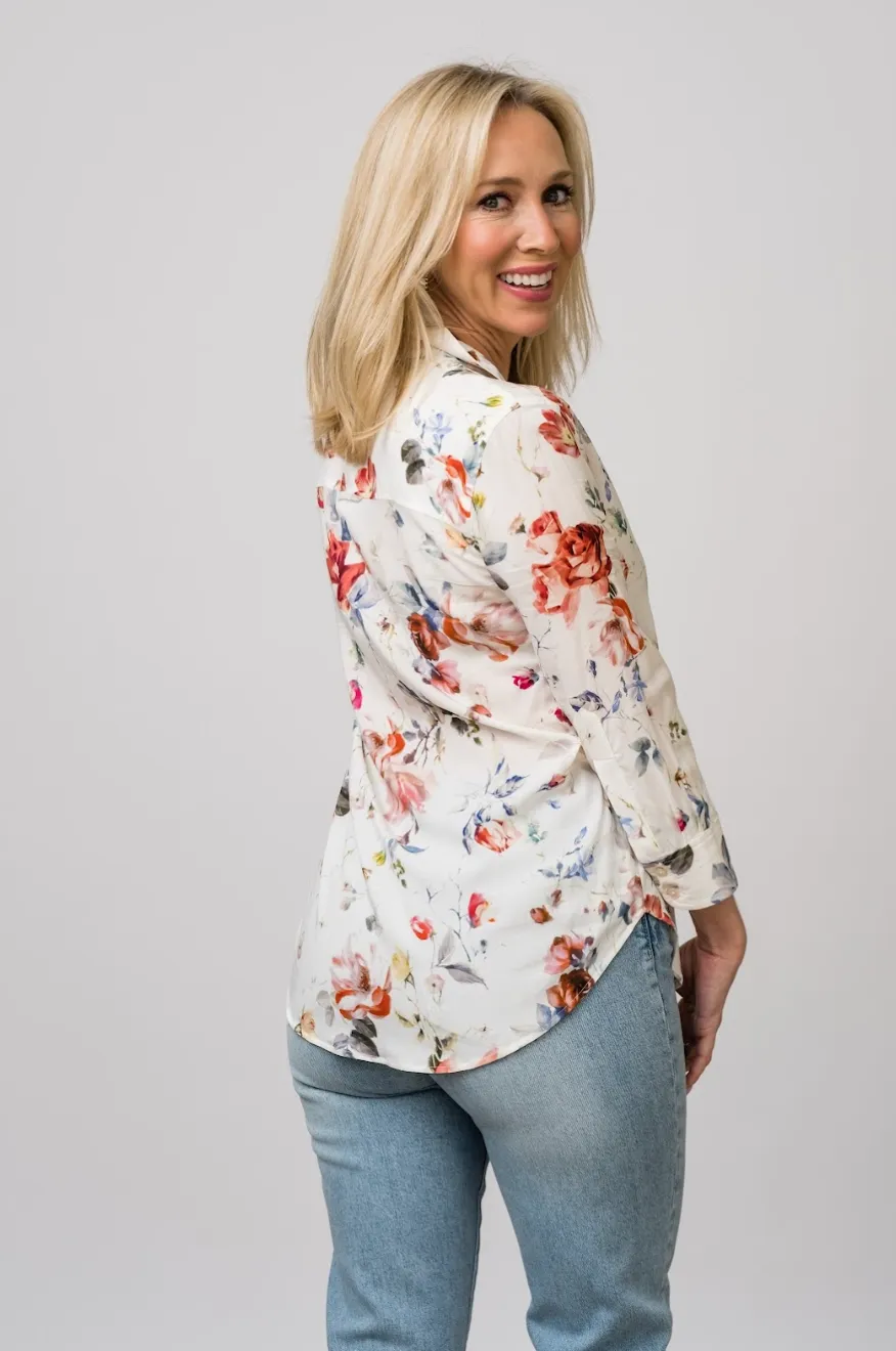 Camille 3/4 Sleeve Blouse in Watercolor