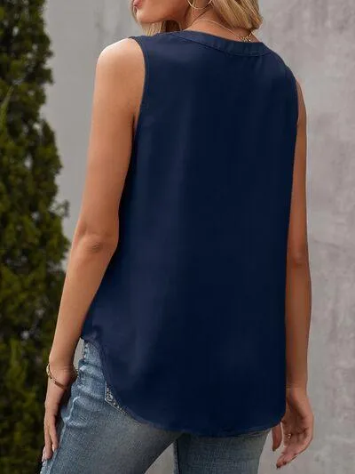 Carefree Chic Notched Neck Sleeveless Blouse