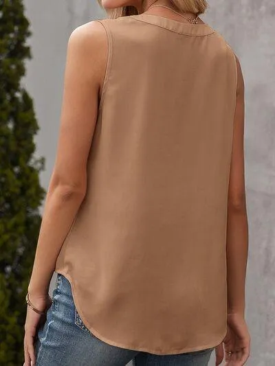 Carefree Chic Notched Neck Sleeveless Blouse