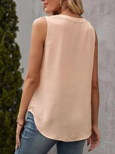 Carefree Chic Notched Neck Sleeveless Blouse