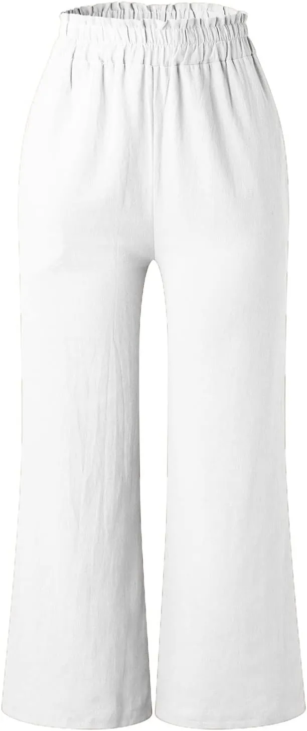 Casual Pants for Women Wide Leg Linen Trousers High Waist Loose Fit Lightweight Summer Beach Pockets Comfortable