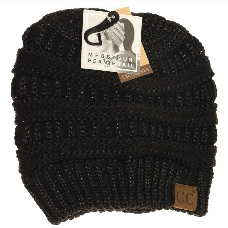CC Beanie Messy Bun Metallic Sequin