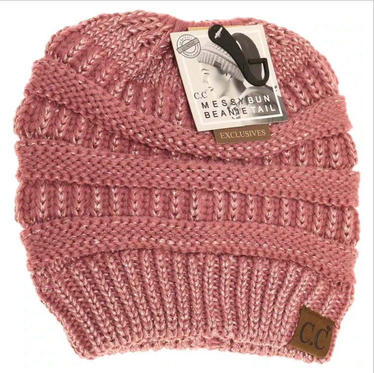 CC Beanie Messy Bun Metallic Sequin