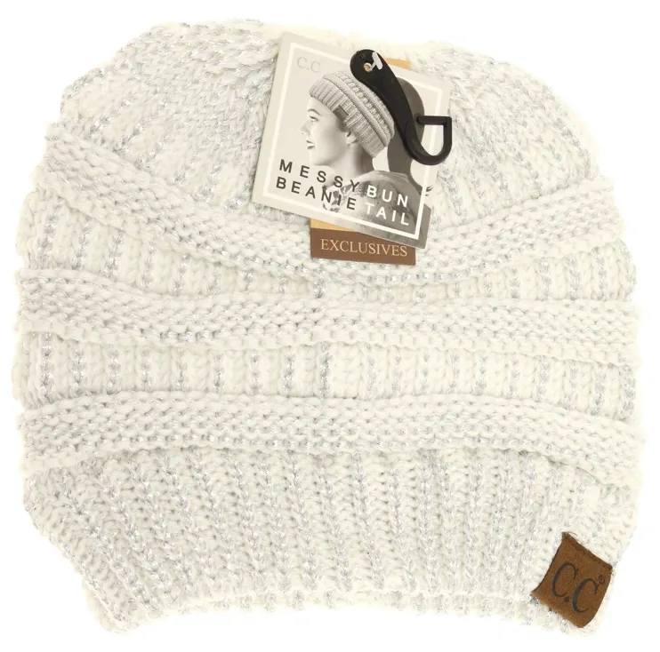 CC Beanie Messy Bun Metallic Sequin