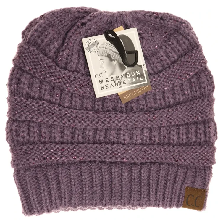 CC Beanie Messy Bun Metallic Sequin