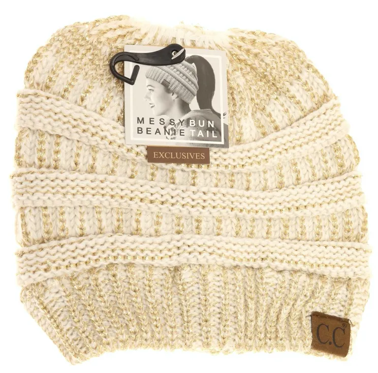 CC Beanie Messy Bun Metallic Sequin