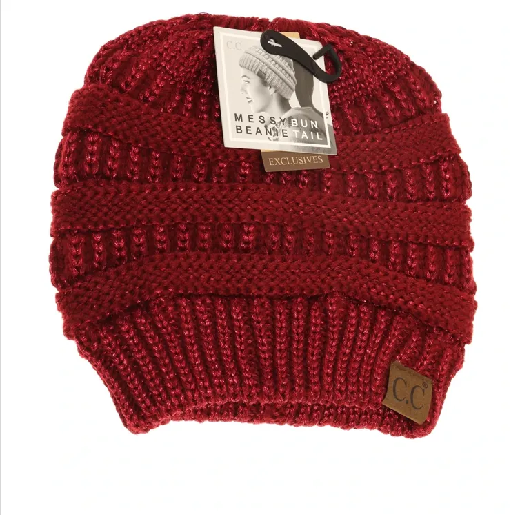 CC Beanie Messy Bun Metallic Sequin