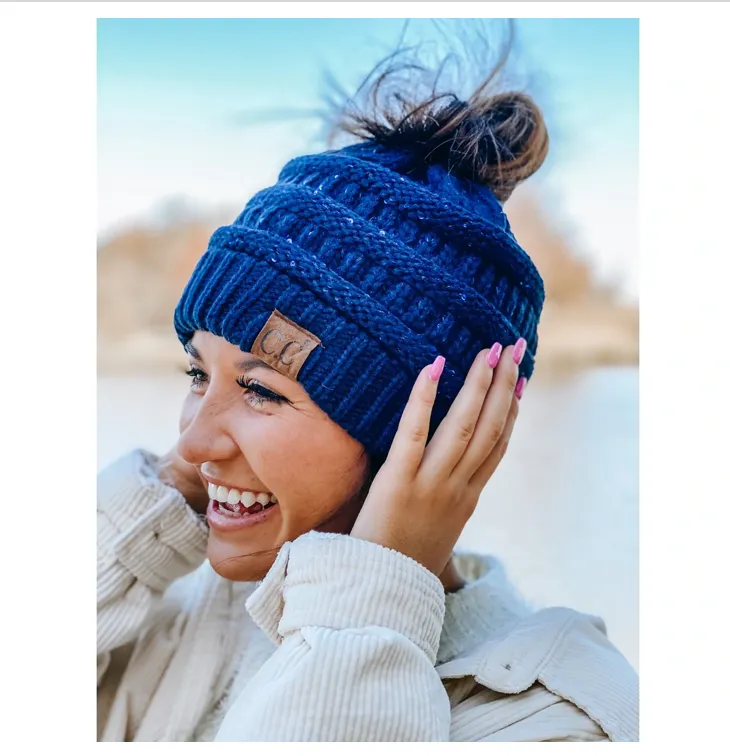 CC Beanie Messy Bun Metallic Sequin