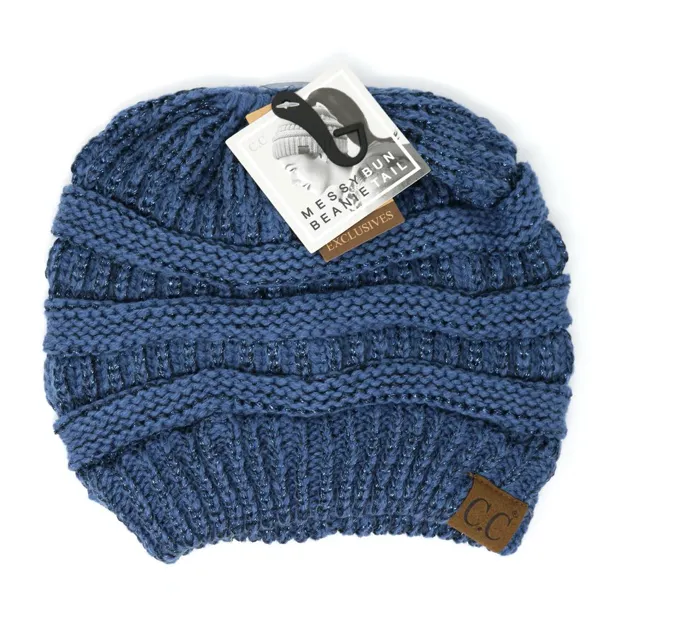 CC Beanie Messy Bun Metallic Sequin