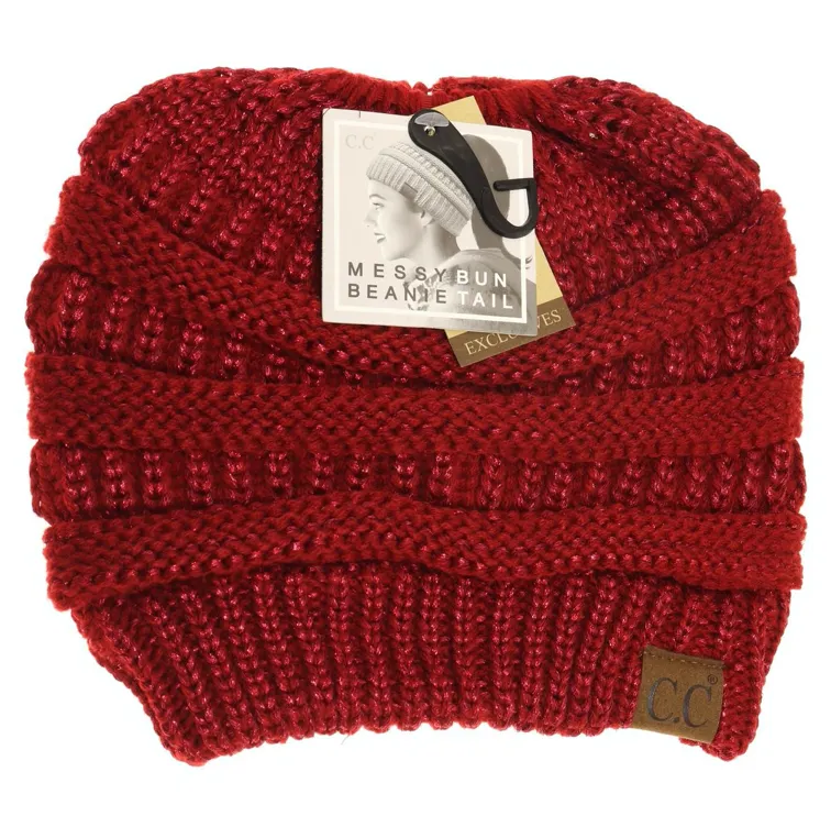 CC Beanie Messy Bun Metallic Sequin