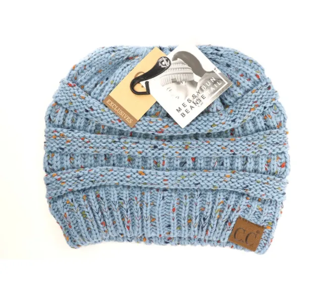 CC Beanie Messy Bun Pony Flecked