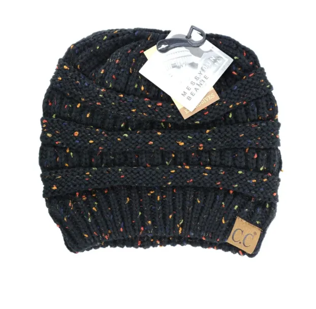 CC Beanie Messy Bun Pony Flecked