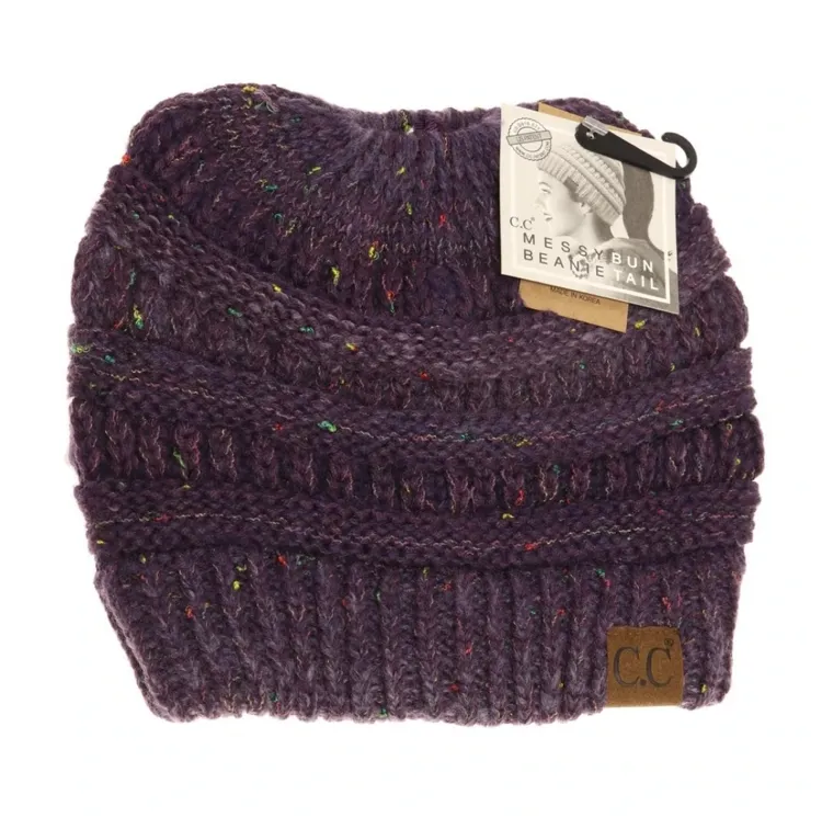 CC Beanie Messy Bun Pony Flecked