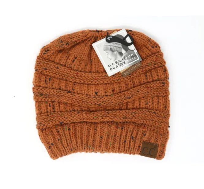CC Beanie Messy Bun Pony Flecked