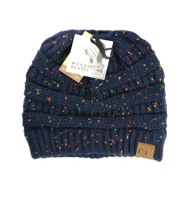 CC Beanie Messy Bun Pony Flecked