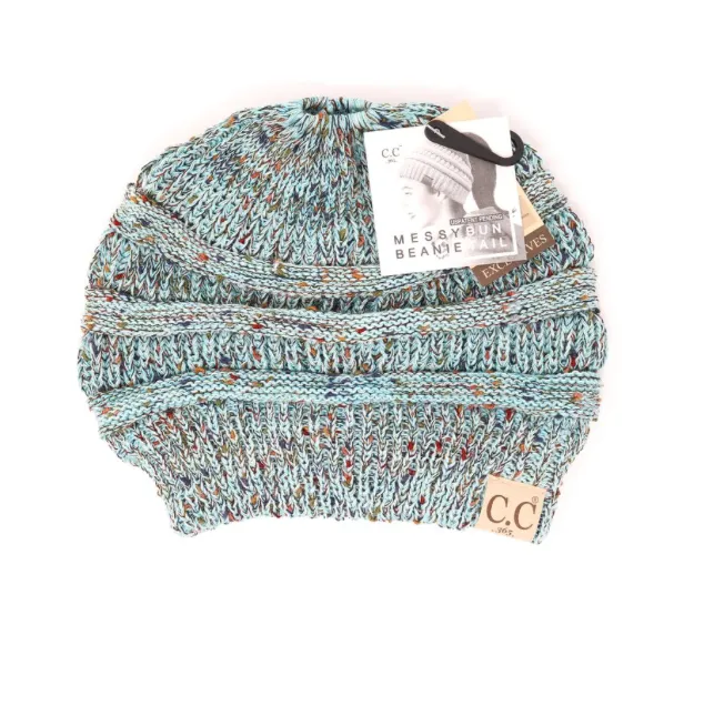CC Beanie Messy Bun Pony Flecked