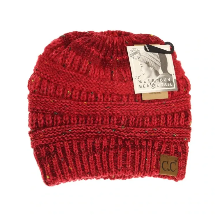 CC Beanie Messy Bun Pony Flecked