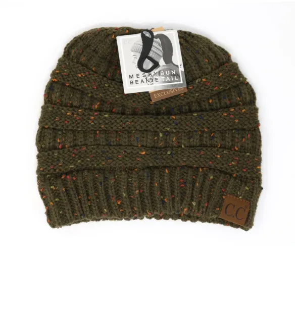 CC Beanie Messy Bun Pony Flecked