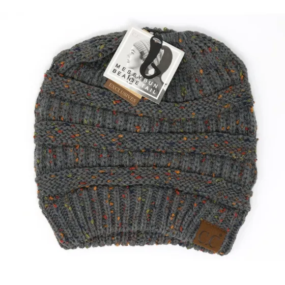 CC Beanie Messy Bun Pony Flecked
