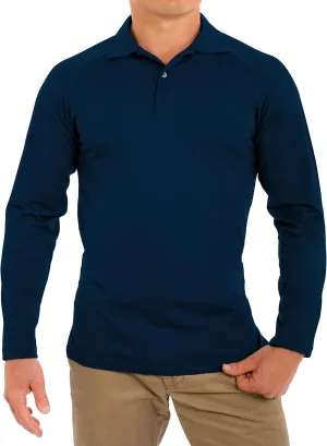 CC Perfect Slim Fit Long Sleeve Polo Shirts for Men   Stretch | Soft Fitted Breathable Collared Mens Long Sleeve Polo Shirts