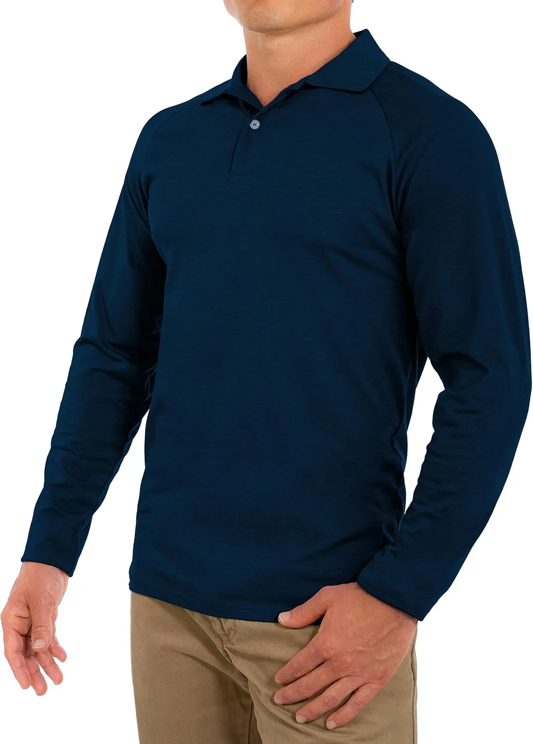 CC Perfect Slim Fit Long Sleeve Polo Shirts for Men   Stretch | Soft Fitted Breathable Collared Mens Long Sleeve Polo Shirts