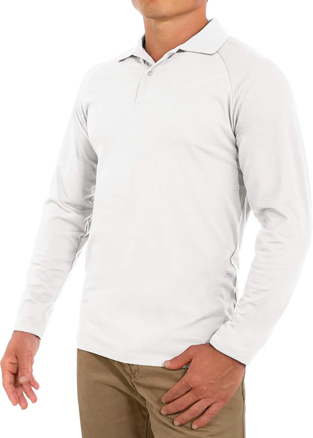 CC Perfect Slim Fit Long Sleeve Polo Shirts for Men   Stretch | Soft Fitted Breathable Collared Mens Long Sleeve Polo Shirts