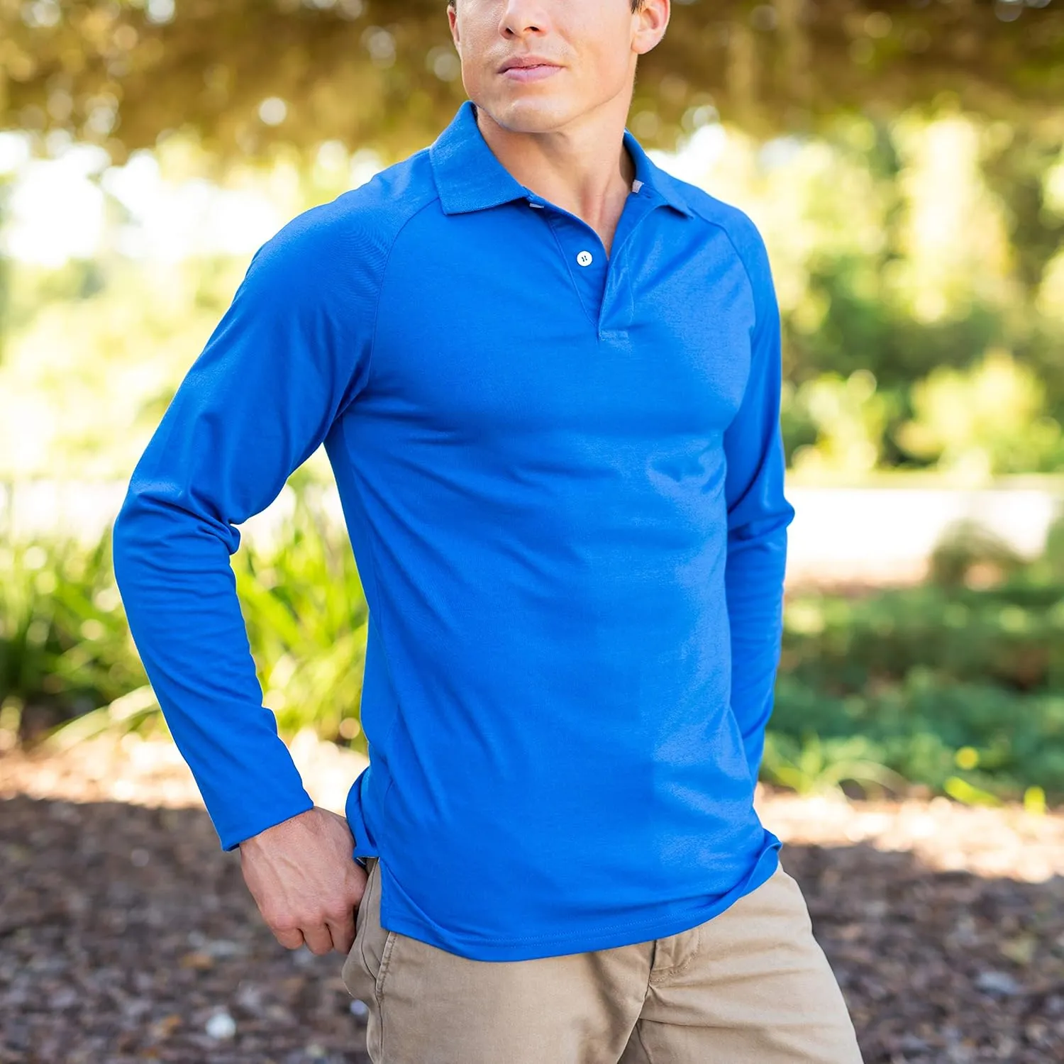 CC Perfect Slim Fit Long Sleeve Polo Shirts for Men   Stretch | Soft Fitted Breathable Collared Mens Long Sleeve Polo Shirts