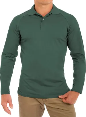 CC Perfect Slim Fit Long Sleeve Polo Shirts for Men   Stretch | Soft Fitted Breathable Collared Mens Long Sleeve Polo Shirts
