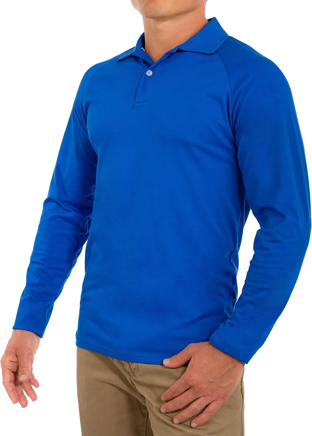 CC Perfect Slim Fit Long Sleeve Polo Shirts for Men   Stretch | Soft Fitted Breathable Collared Mens Long Sleeve Polo Shirts
