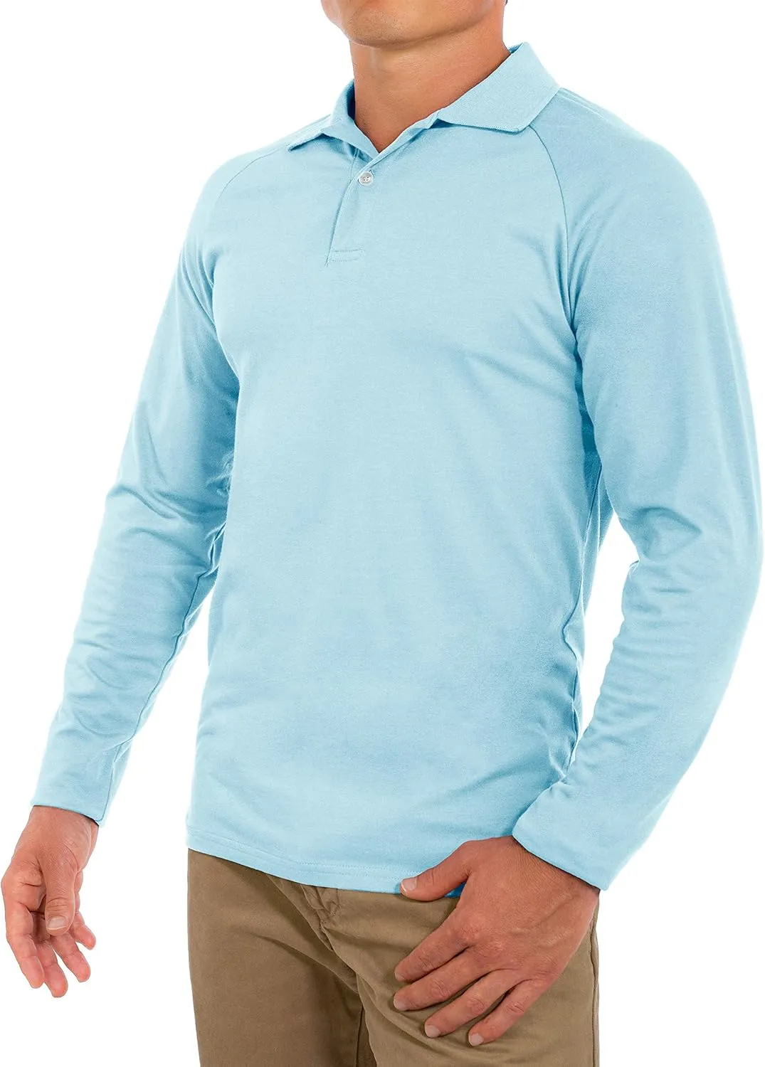 CC Perfect Slim Fit Long Sleeve Polo Shirts for Men   Stretch | Soft Fitted Breathable Collared Mens Long Sleeve Polo Shirts