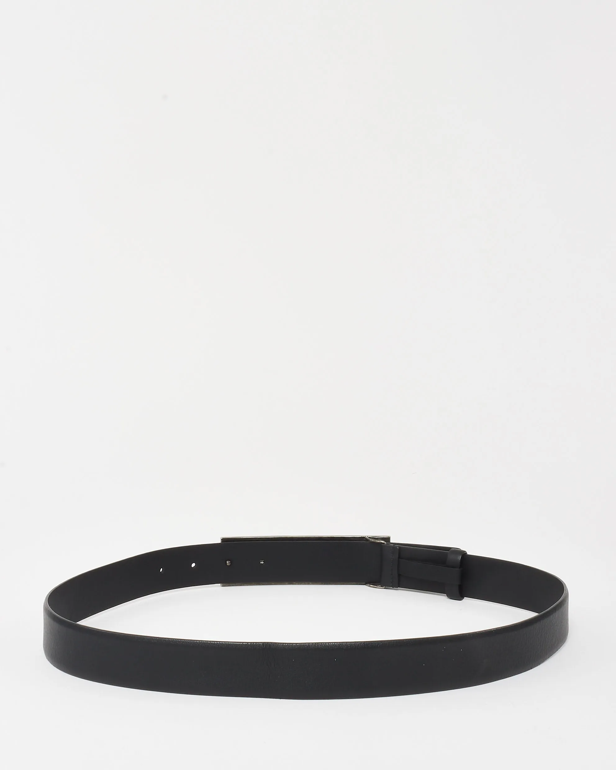 Chanel Black Leather Rhinestone Nameplate Logo Buckle Belt - 85/34