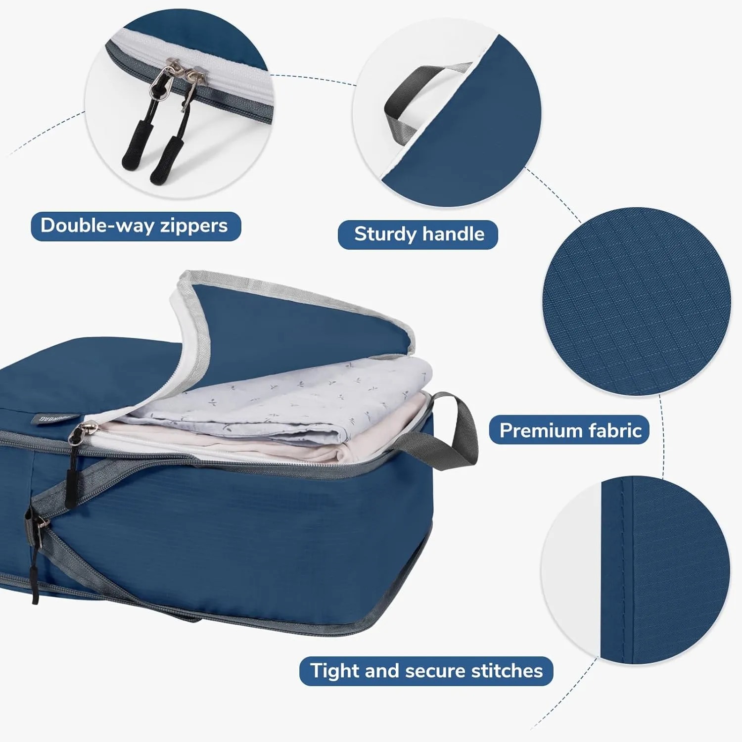 CherryNow Compression Packing Cubes, 7 Set Packing Cubes for Carry On, Travel Essentials for Men, Luggage Organizer Bags, Deep Blue