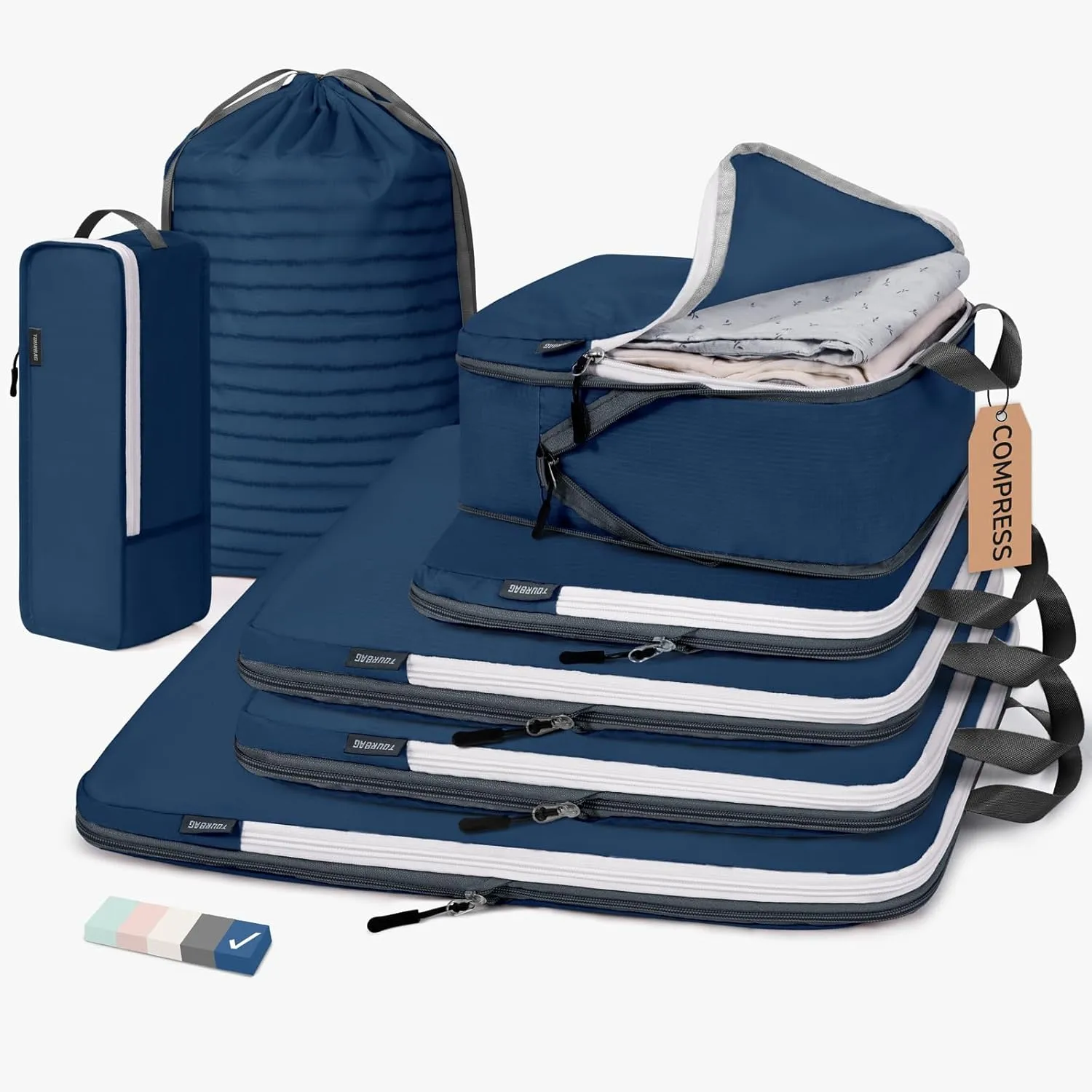 CherryNow Compression Packing Cubes, 7 Set Packing Cubes for Carry On, Travel Essentials for Men, Luggage Organizer Bags, Deep Blue