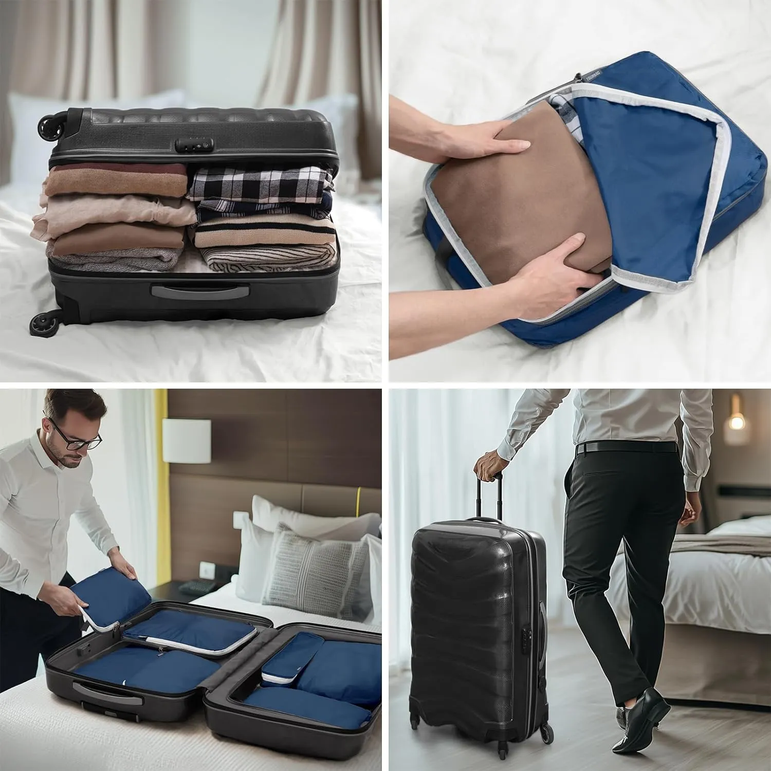 CherryNow Compression Packing Cubes, 7 Set Packing Cubes for Carry On, Travel Essentials for Men, Luggage Organizer Bags, Deep Blue