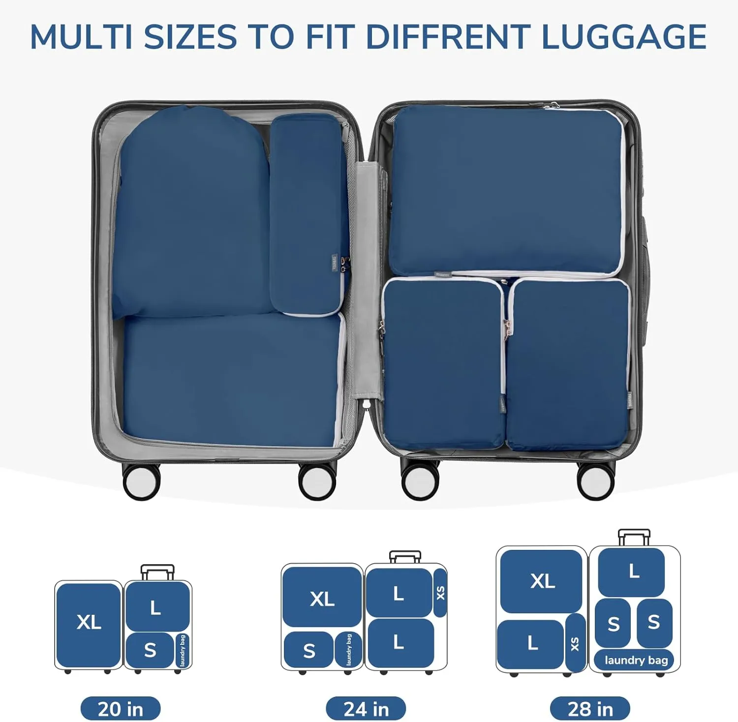 CherryNow Compression Packing Cubes, 7 Set Packing Cubes for Carry On, Travel Essentials for Men, Luggage Organizer Bags, Deep Blue