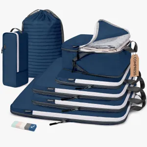 CherryNow Compression Packing Cubes, 7 Set Packing Cubes for Carry On, Travel Essentials for Men, Luggage Organizer Bags, Deep Blue