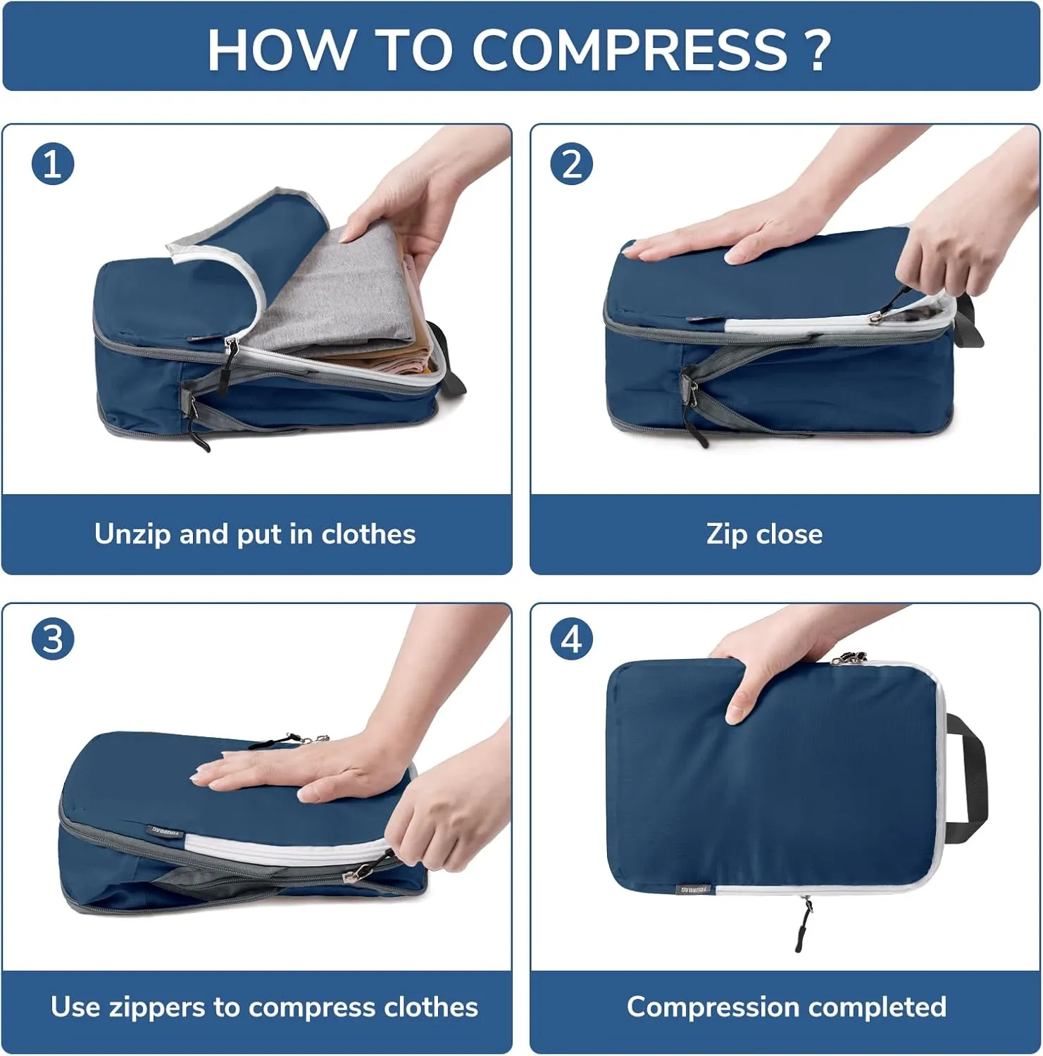 CherryNow Compression Packing Cubes, 7 Set Packing Cubes for Carry On, Travel Essentials for Men, Luggage Organizer Bags, Deep Blue