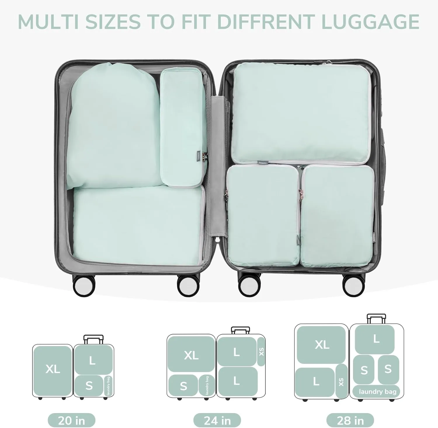 CherryNow Compression Packing Cubes, 7 Set Packing Cubes for Travel, Travel Essentials for Suitcase, Luggage Organizer Bags for Travel with Shoe Bag, Grey Blue