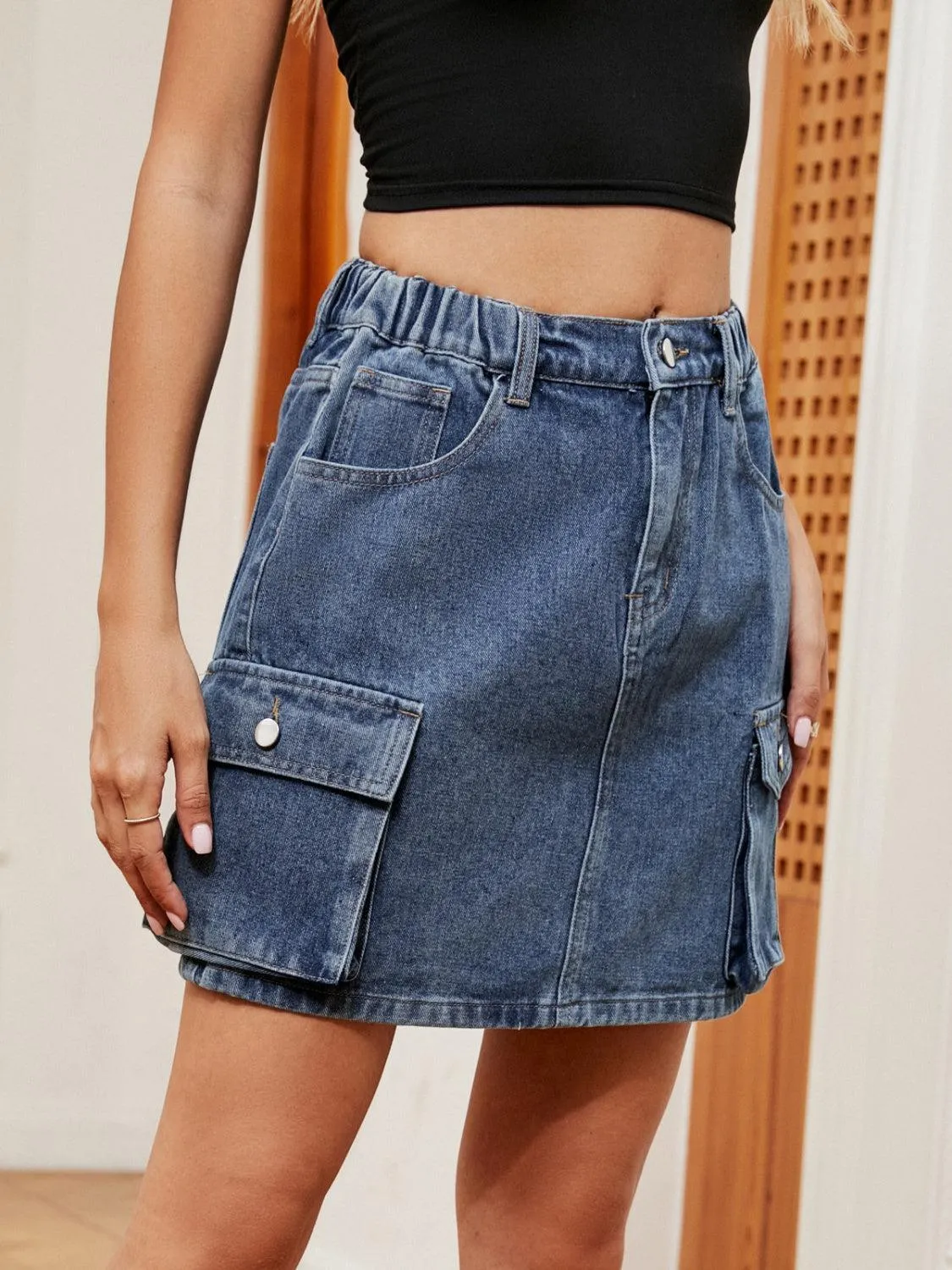 Chic Adventurer High Waist Denim Cargo Mini Skirt