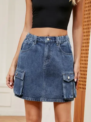 Chic Adventurer High Waist Denim Cargo Mini Skirt