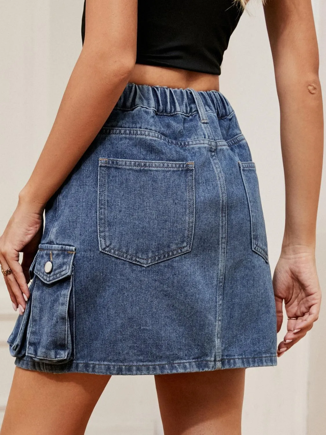 Chic Adventurer High Waist Denim Cargo Mini Skirt