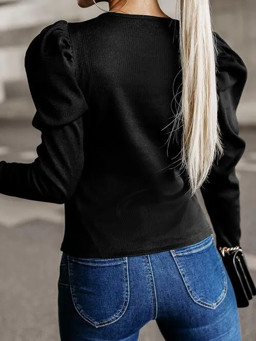 Chic Simplicity Long Sleeve Black Blouse